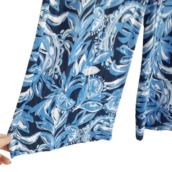 Lilly Pulitzer Avery Crop Pants High Tide You're The Zest Blue Floral Palazzo 4 - Picture 4 of 11